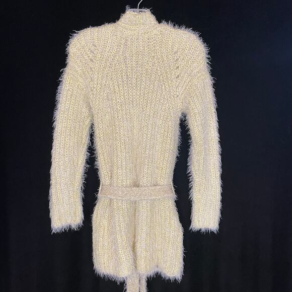 Anthropologie Larkin Shimmer Belted Cardigan Yellow Metallic Eyelash Knit XS - Picture 6 of 6